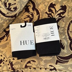 2 PAIR black hue tights size s/m nwt one ribbed one flat knit.